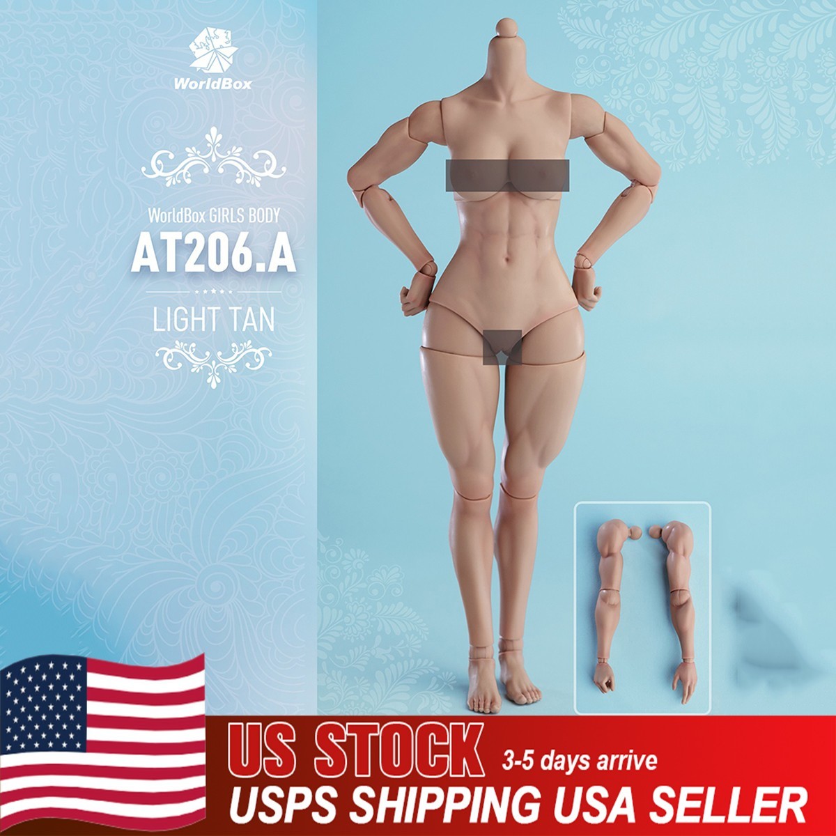 US Worldbox AT206A 1/6 Pale Female Strong Muscle Flexible Joint Body 12” Figure