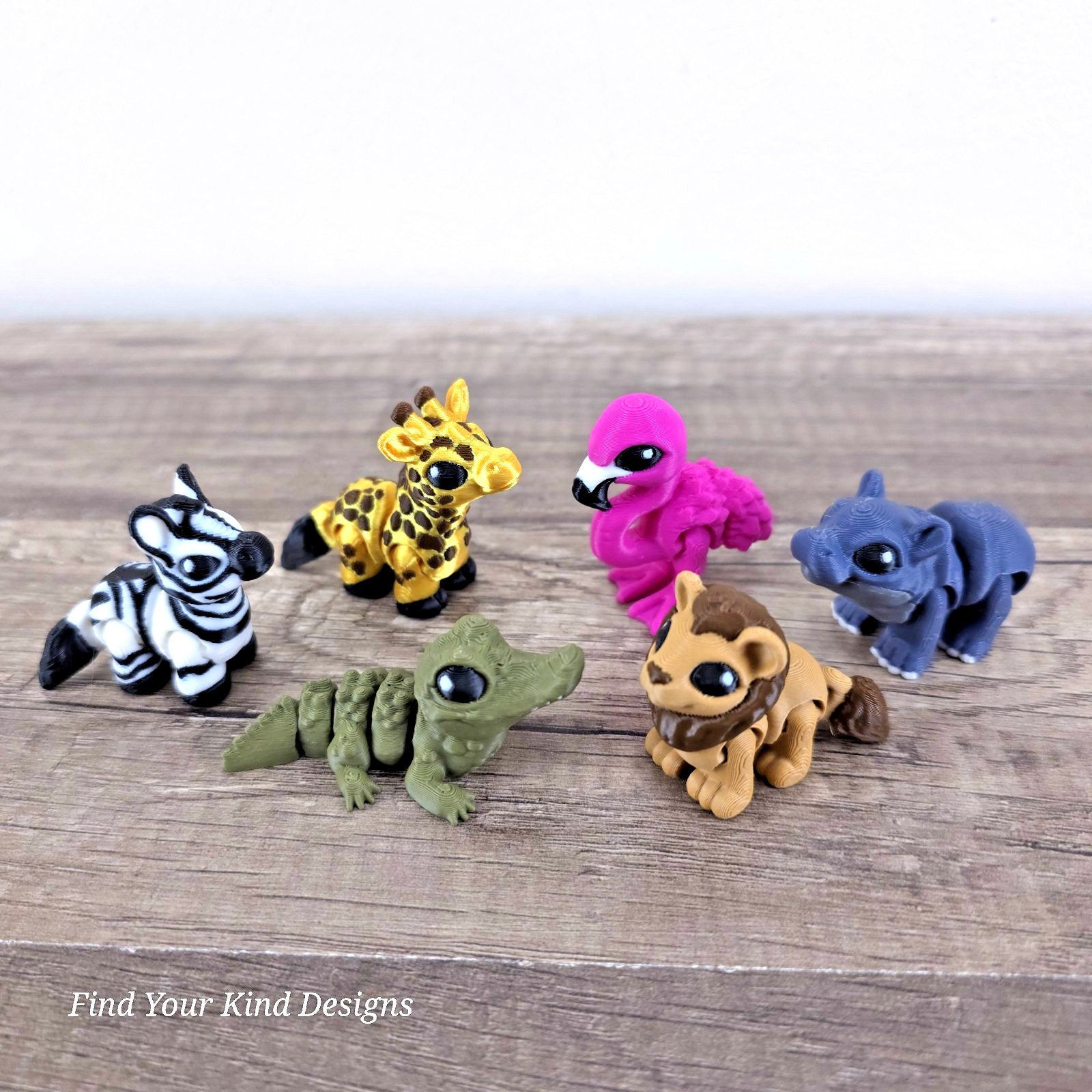 Safari Animal Hatchlings Set 3D Printed Flexi Fidget Toy Gift Articulated Minis